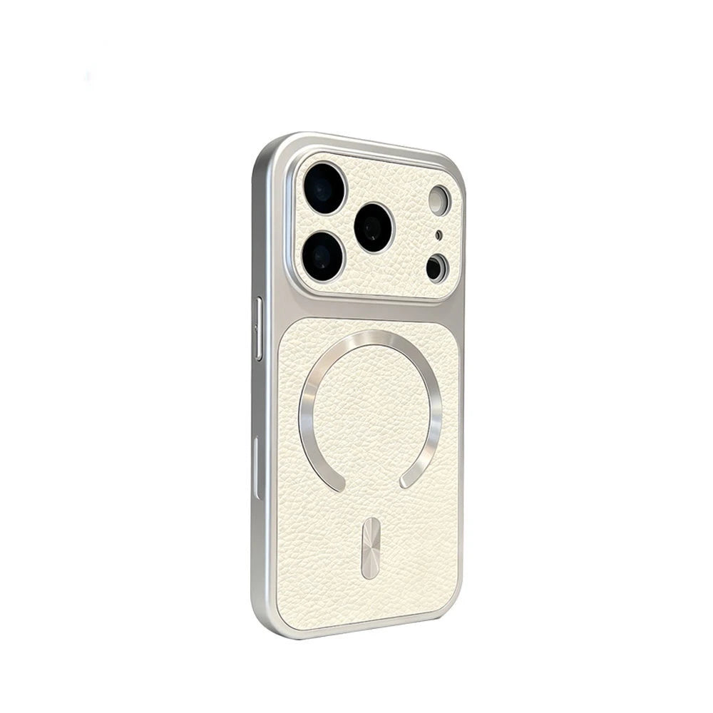 Shockproof Lychee PU Leather MagSafe Case for iPhone 17 Series