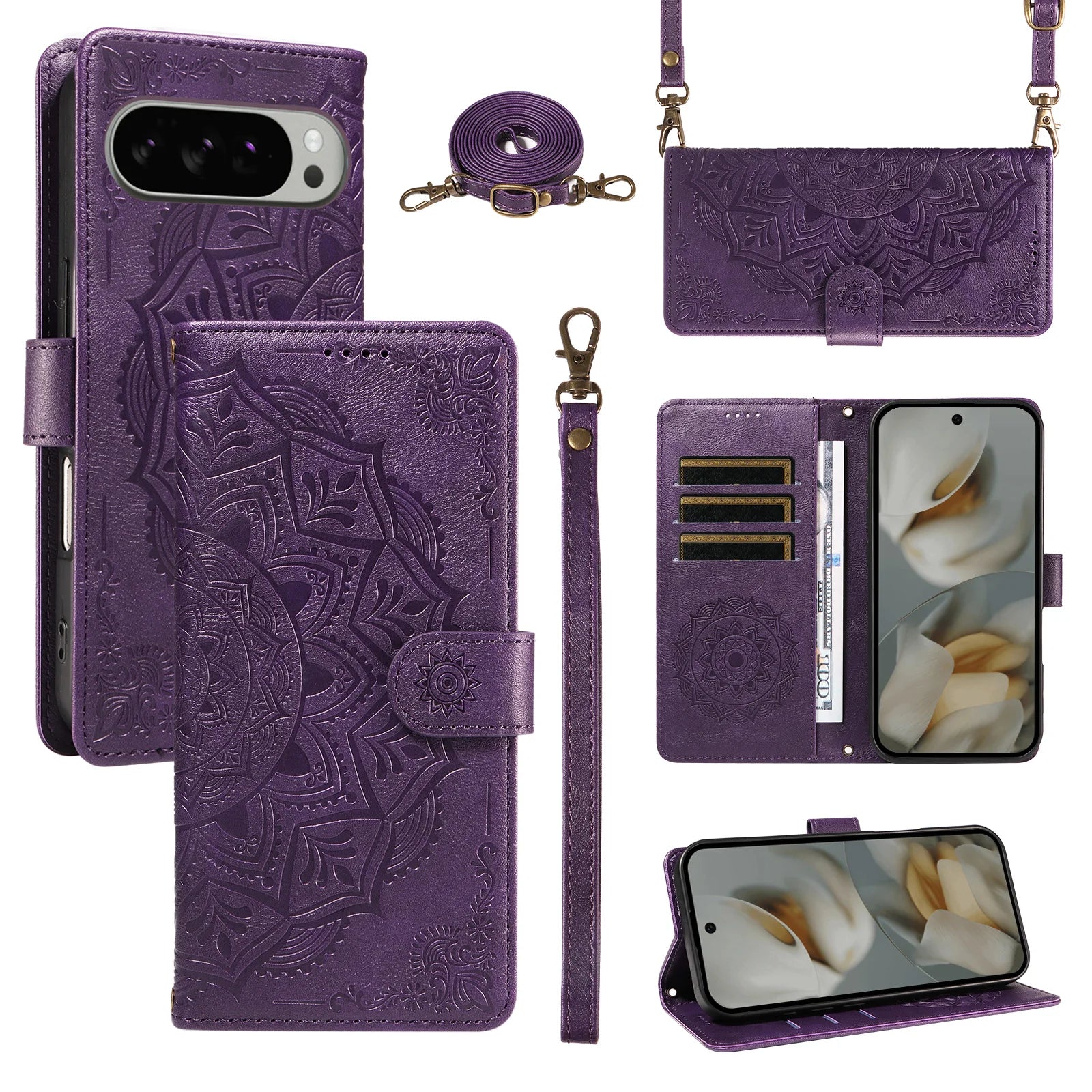 Luxury Embossed Datura Leather Case for Google Pixel 10 Series