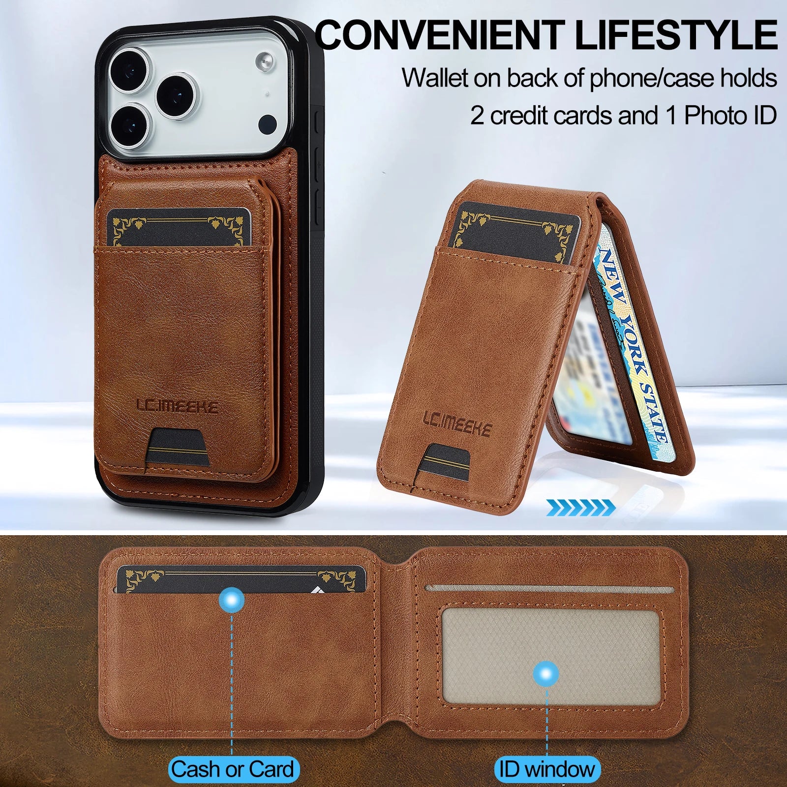2-in-1 iPhone 17 Series MagSafe PU Leather Case with RFID Flip Card Holder