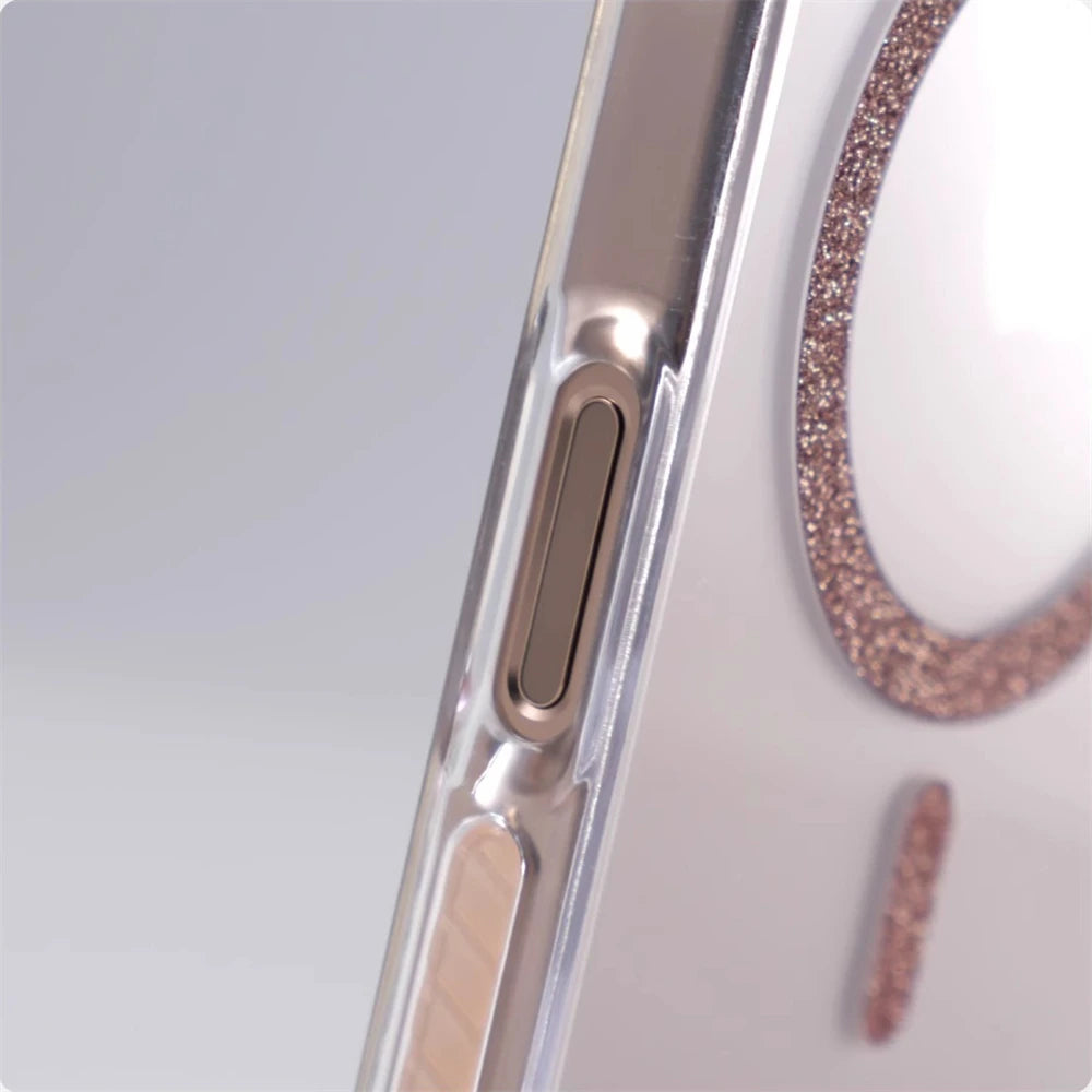Transparent Frosted MagSafe Case with Oval Glitter Ring for iPhone 16 Series