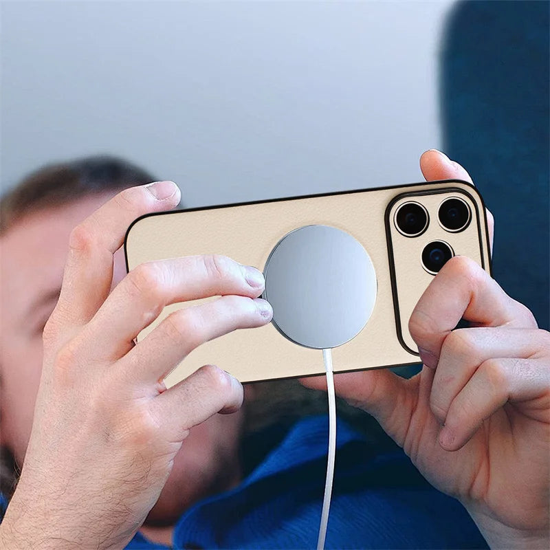 Litchi-Textured MagSafe Case with Raised Camera Protection for iPhone 17 Series