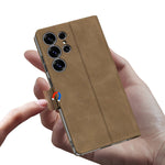 Luxury Magnetic Plating Frosted Leather Flip Wallet Case with Stand for Samsung Galaxy S25 Ultra