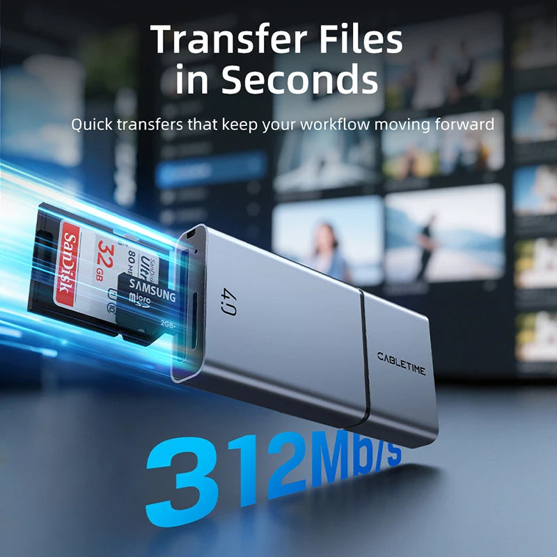 CABLETIME 3-in-1 SD Card Reader USB-A & USB-C Adapter