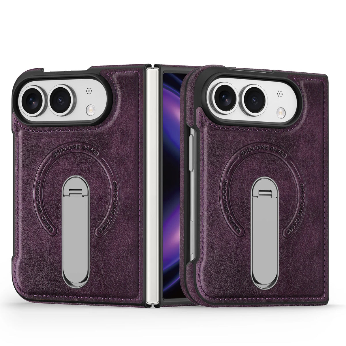Faux Leather MagSafe Kickstand Case with 360° Rotating Stand for iPhone Duo