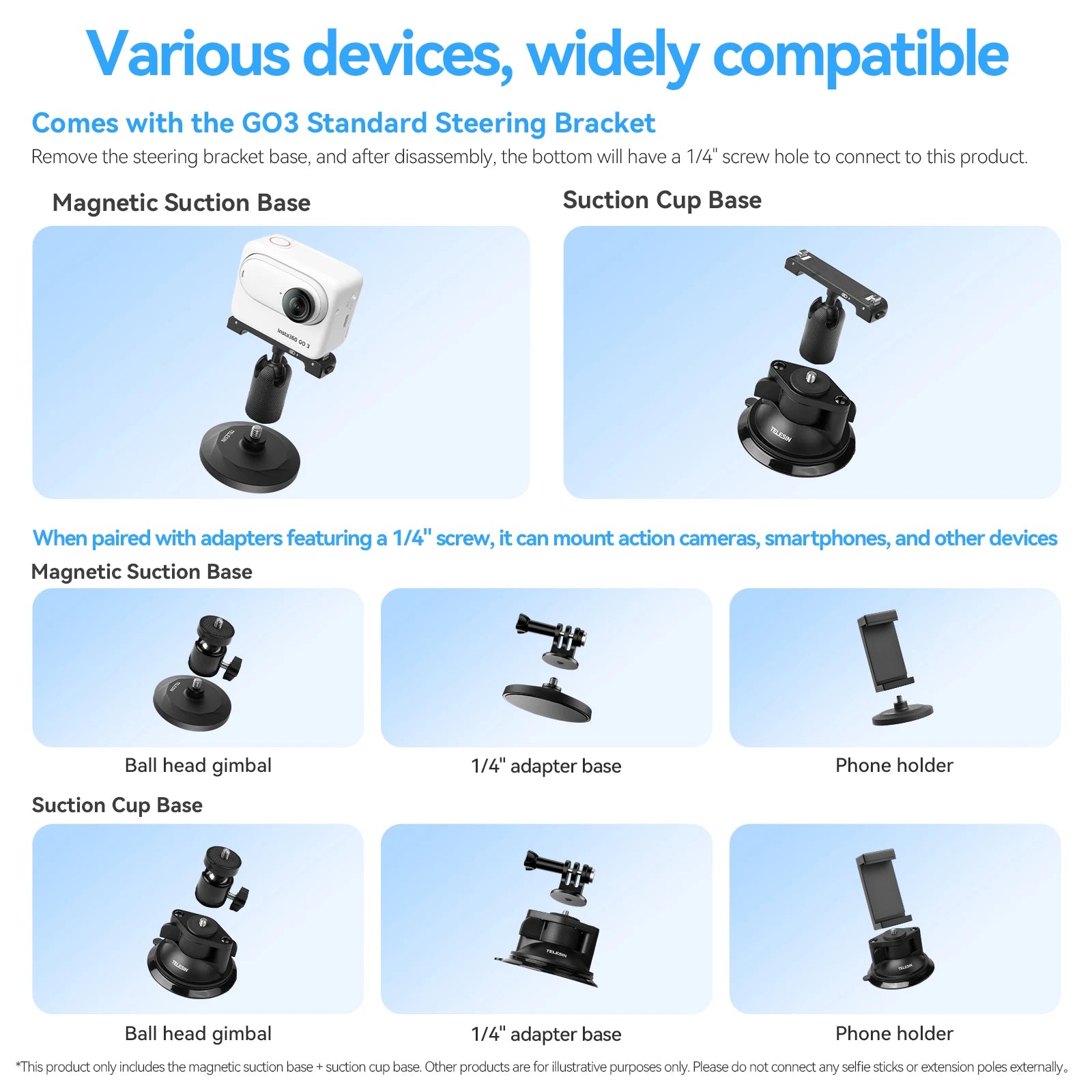 TELESIN Magnetic Suction Bracket Base for Insta360 GO 3