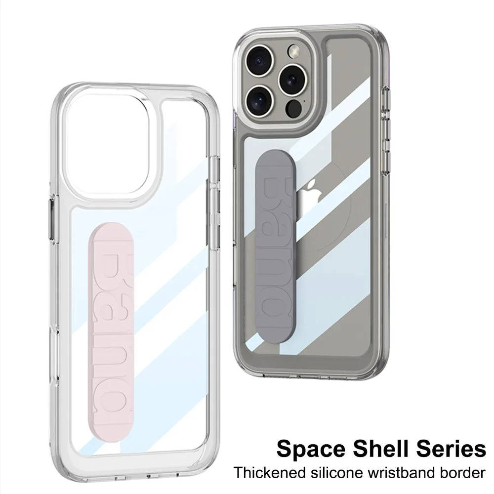 Transparent Hard Shell Shockproof Case Wrist Strap for iPhone 16 Series