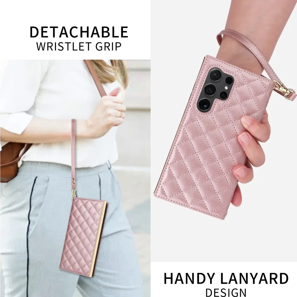 Rhombus PU Leather Crossbody Wallet Case for Samsung Galaxy S24 Series