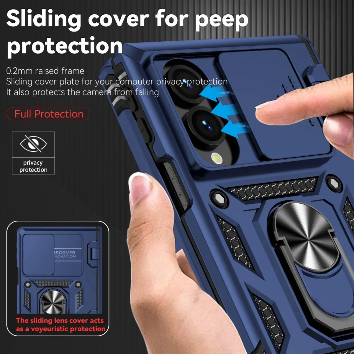 Sliding Camera Lens Cover Case with Rotating Ring Kickstand for Samsung Galaxy Z Fold 8