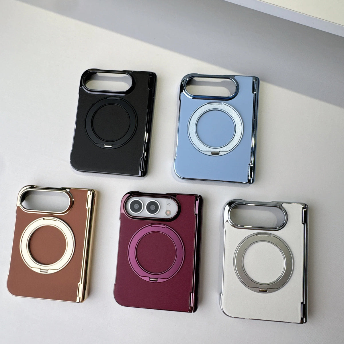 Leather Shockproof MagSafe Case with 360° Rotating Ring Stand for iPhone Duo