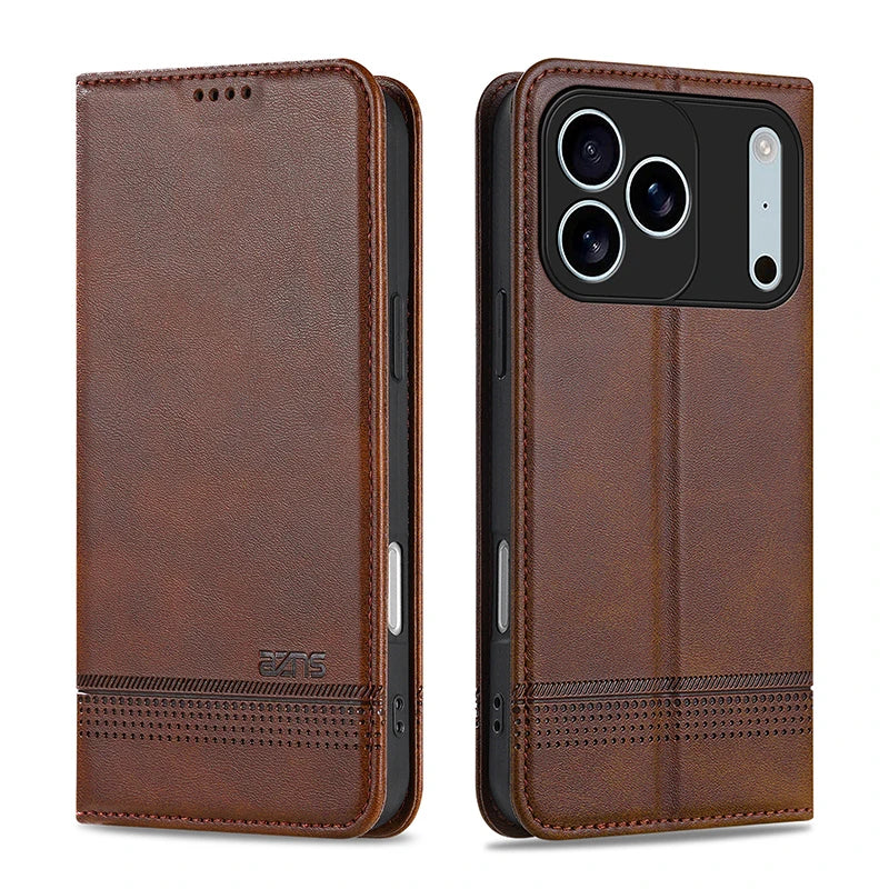 Leather Flip Wallet Case with Magnetic Closure for iPhone 17 Series