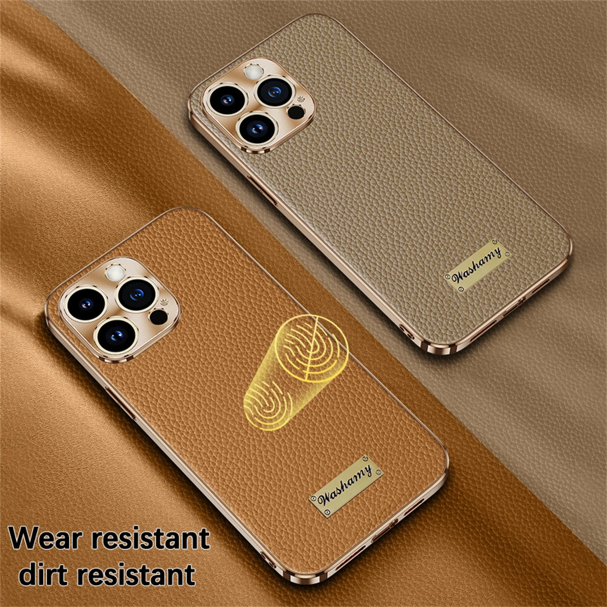 Luxury Genuine Leather Matte Case with Soft Plated Border for iPhone 16 Series