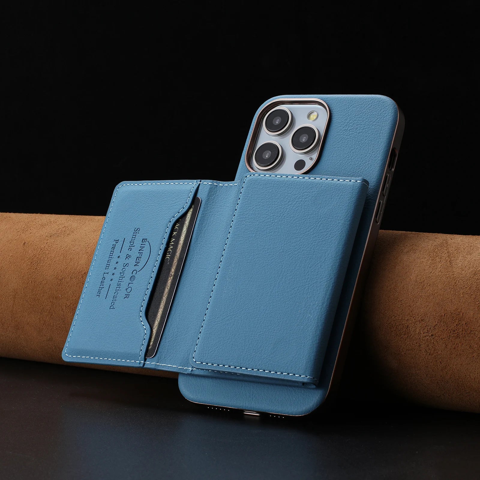 iPhone 15 Series Magnetic Leather Case with Detachable Card Holder
