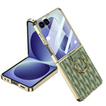 Quilted Vegan Leather Foldable Case with Metal Ring Holder at Fold for Samsung Galaxy Z Flip 8
