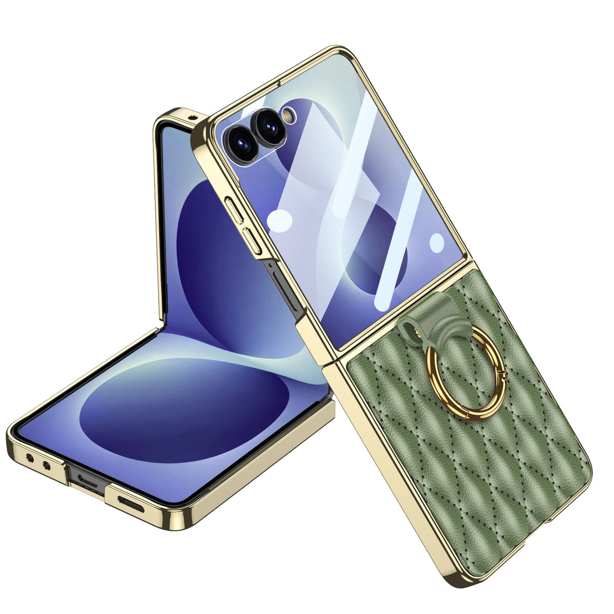 Quilted Vegan Leather Foldable Case with Metal Ring Holder at Fold for Samsung Galaxy Z Flip 8