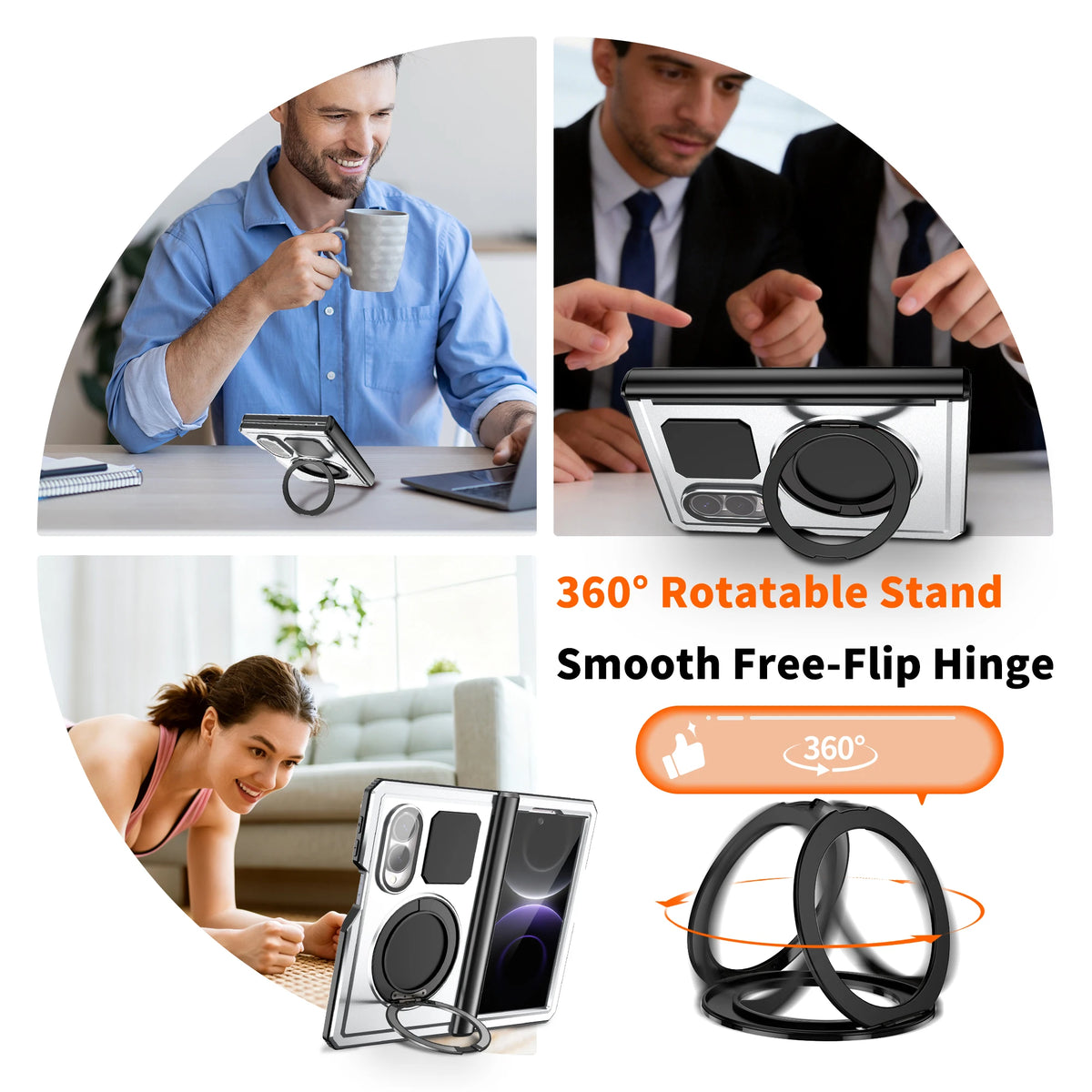 Shockproof Aluminum Bumper Case with 360° Rotating Ring Kickstand for Samsung Galaxy Z Fold 8