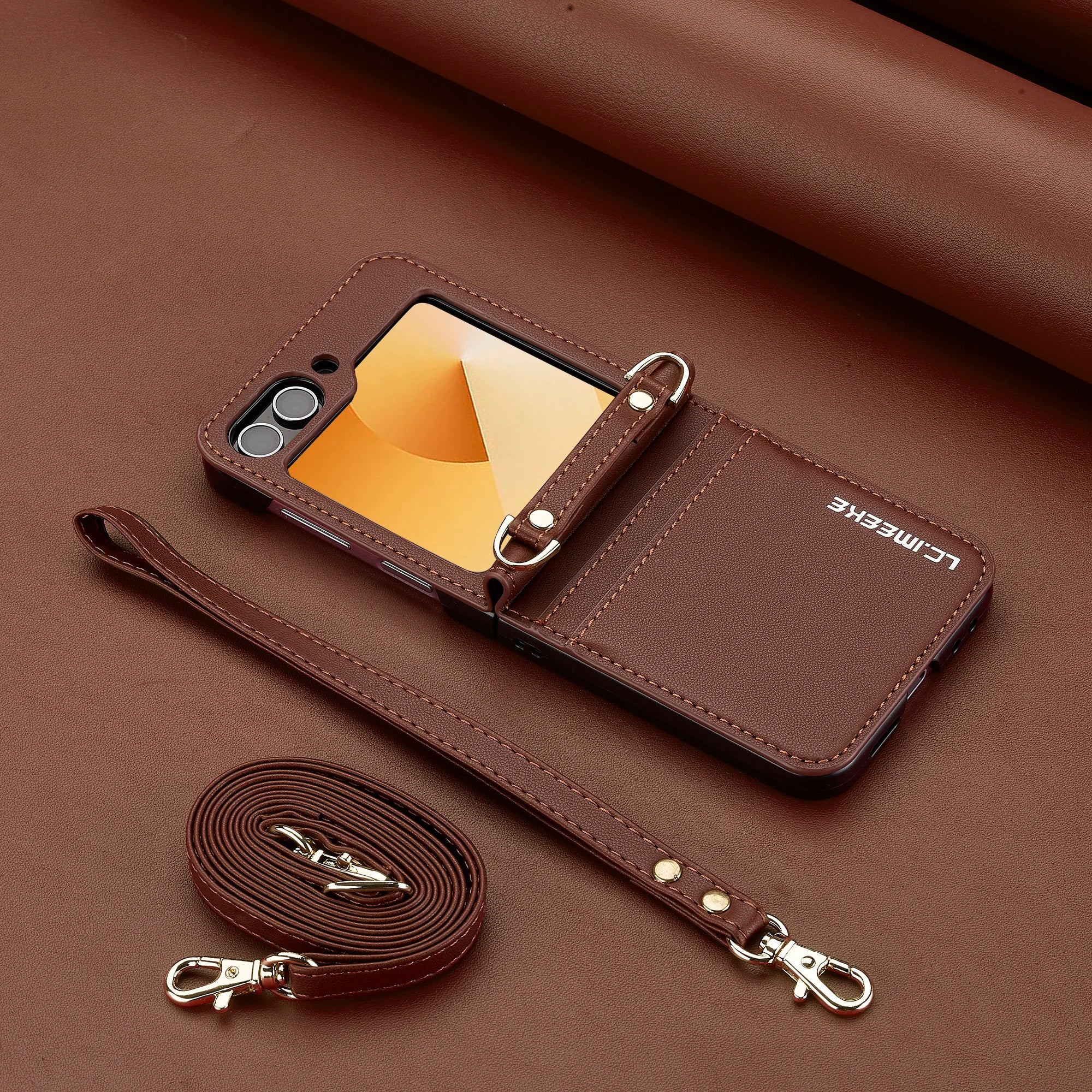Crossbody Leather Case with Card Slots and Lanyard for Samsung Galaxy Z Flip 5