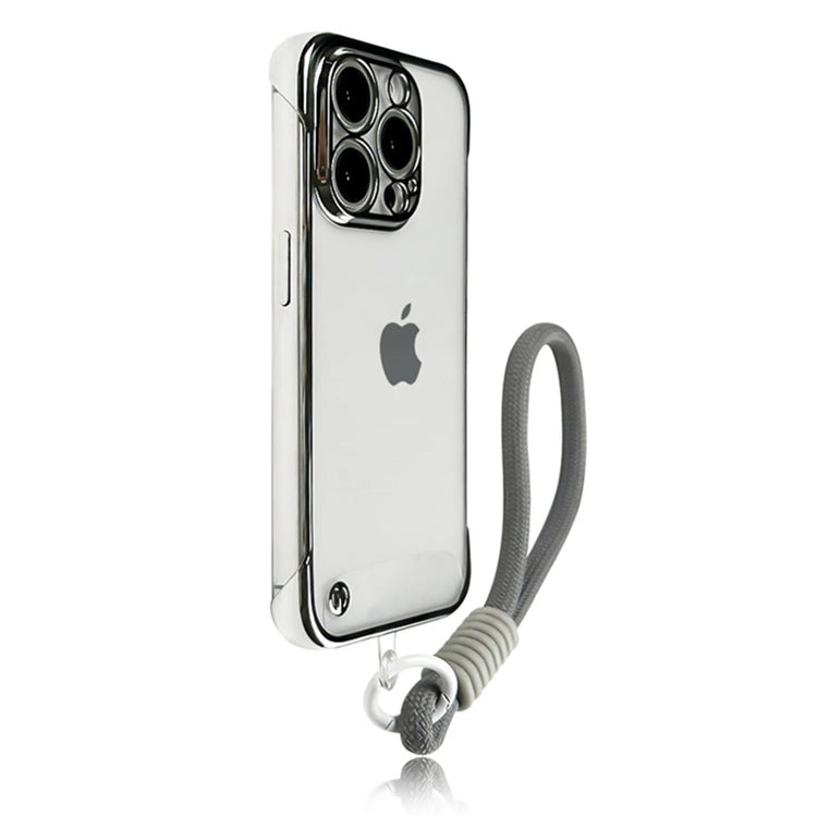 Premium Transparent Frameless Case with Anti-Lost Wrist Strap for iPhone 15 Series
