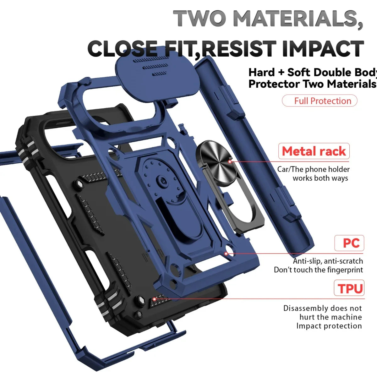 Military-Grade Case with Flip Camera Cover and Rotating Ring Stand for iPhone Duo
