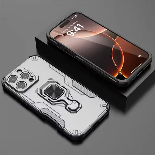 Durable Multi-Function Magnetic Case with Metal Ring Holder for iPhone 15 Series