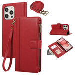 Leather Crossbody Wallet Case with Card Holder & Wrist Strap for iPhone 16 Series