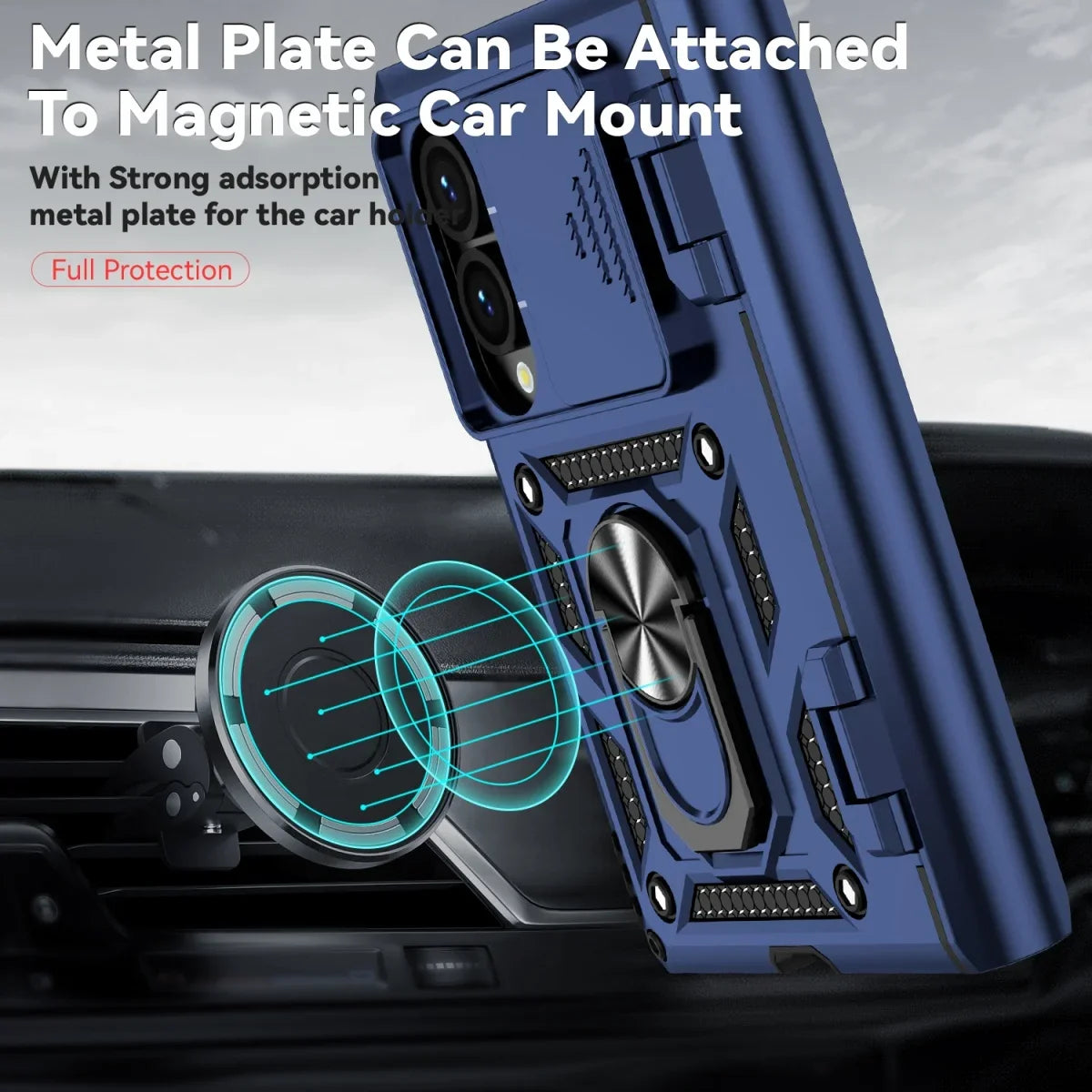 Sliding Camera Lens Cover Case with Rotating Ring Kickstand for Samsung Galaxy Z Fold 8