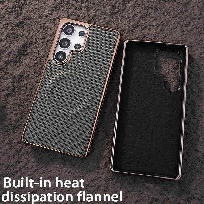 Soft Edge Leather Plating Magnetic Case for Samsung Galaxy S25 Series