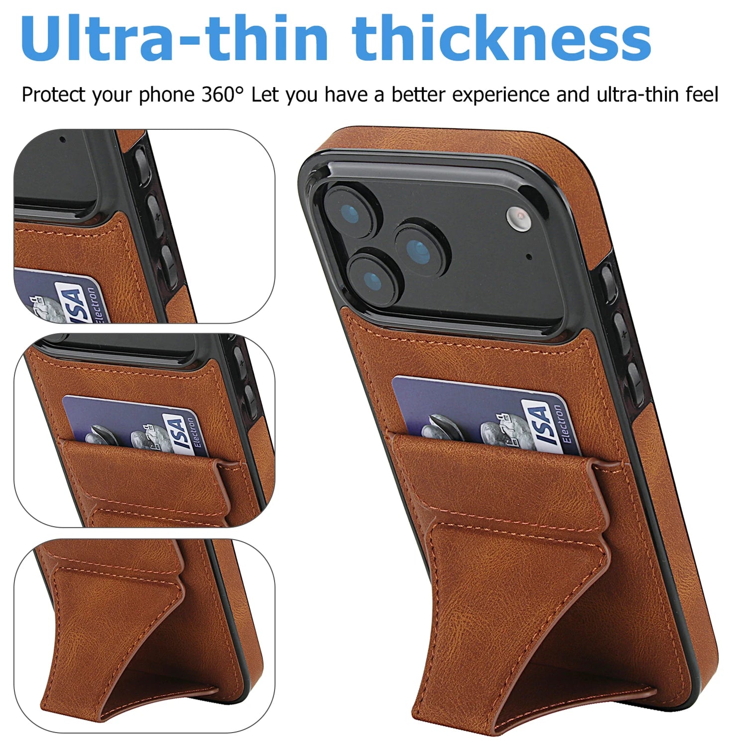 Premium Leather Wallet Case with Stand Function for iPhone 17 Series