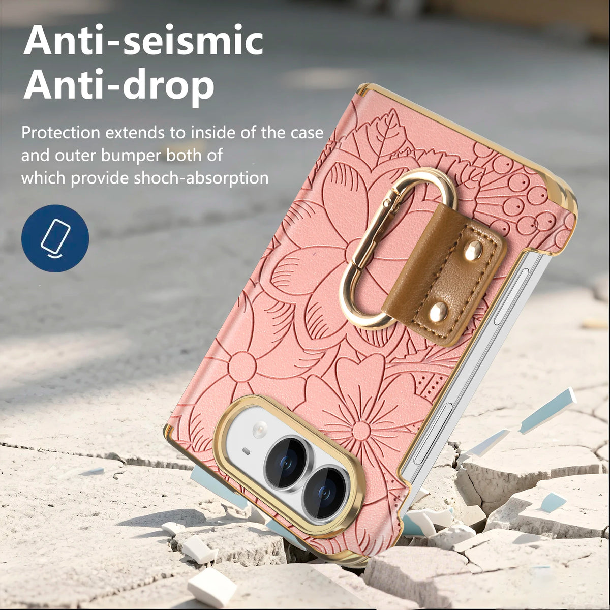 Embossed Leather Case with Carabiner Ring for iPhone Duo