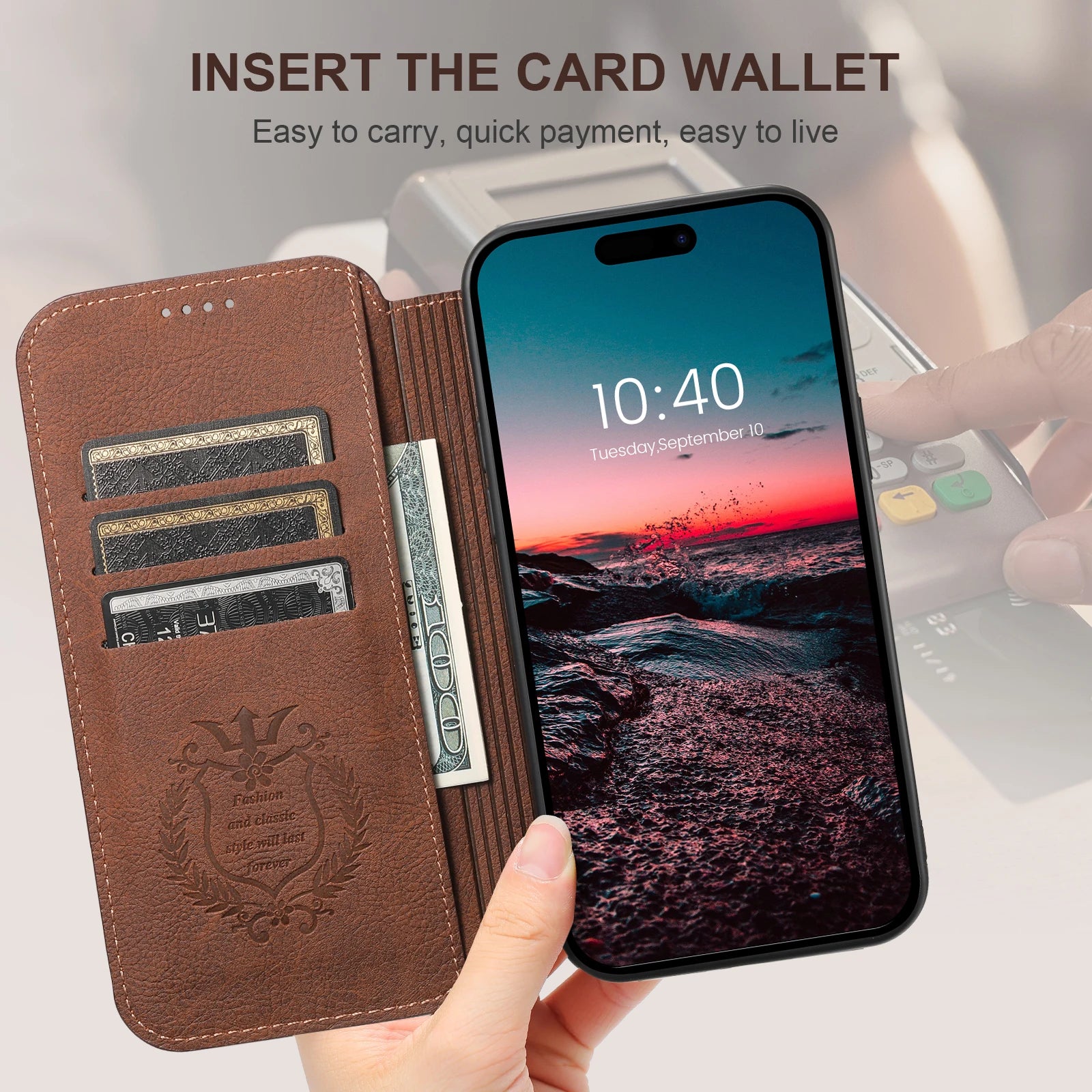 Flip Leather Wallet Case with MagSafe & Card Holder for iPhone 15 Series