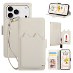 Leather Folio Wallet Case with Strap and Mirror for iPhone 17 Series