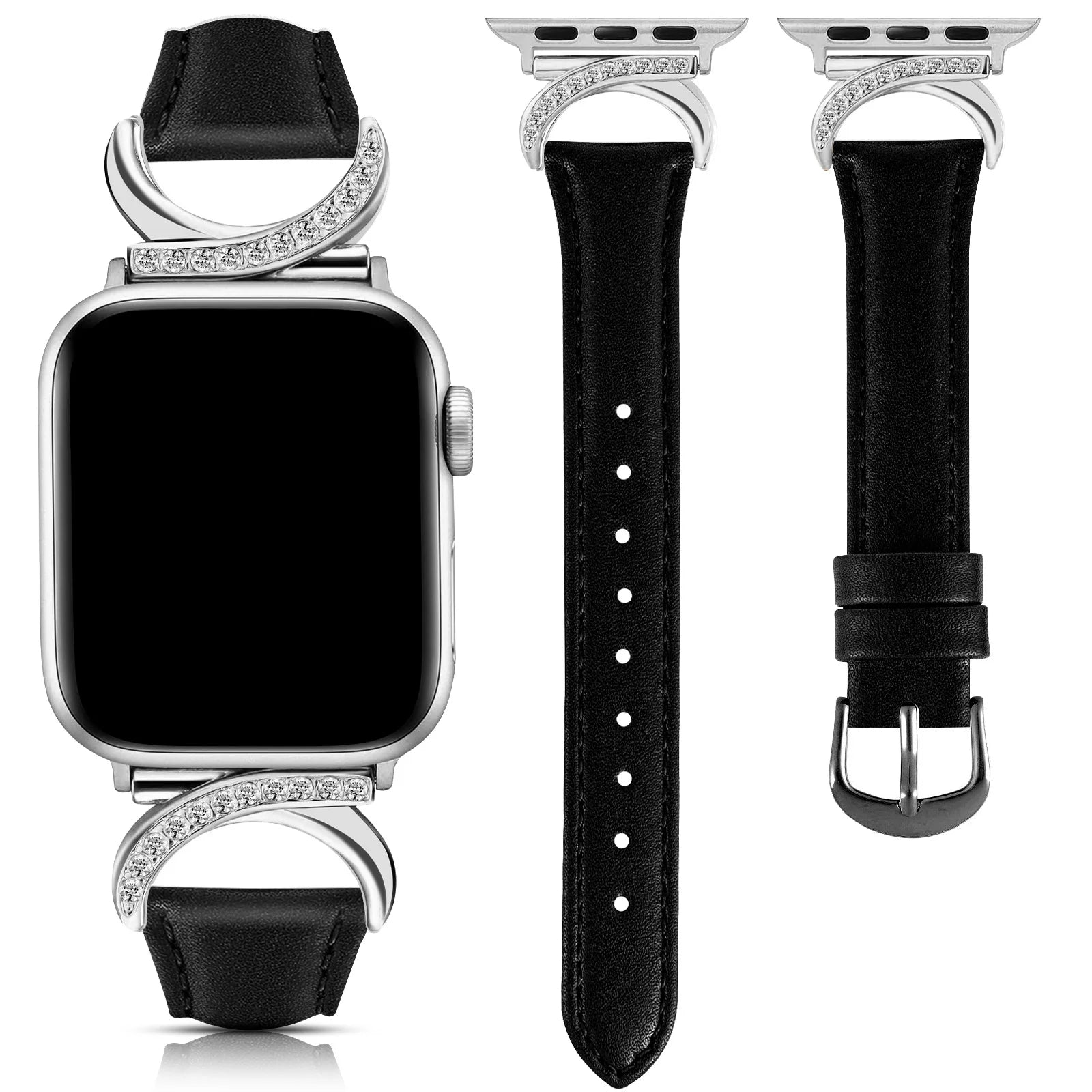 Moon Shaped Rhinestone Leather Strap for Apple Watch