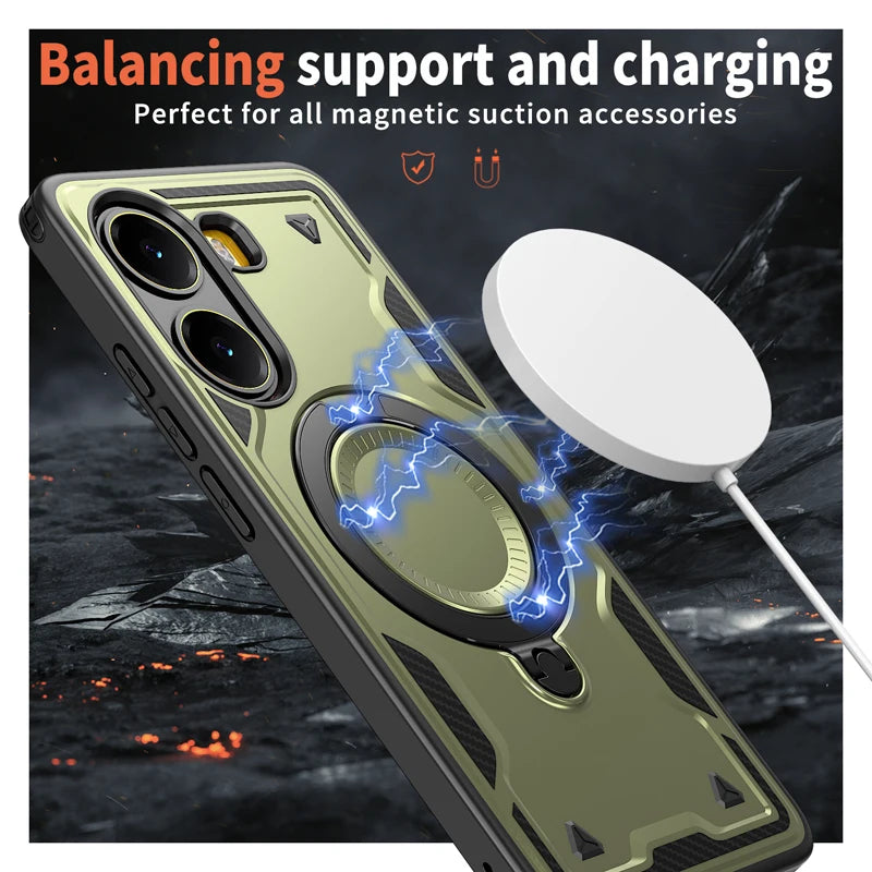 Shockproof Magnetic Hard PC + Soft TPU Case with Ring Stand for Xiaomi Redmi Turbo 4