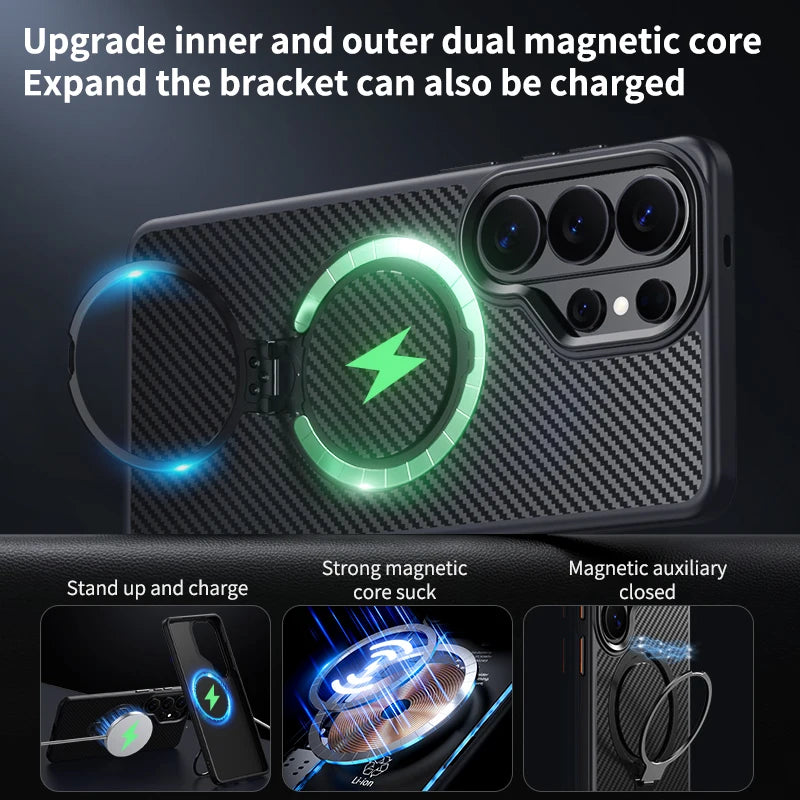 Premium Carbon Fiber Style Magnetic Case  With Kickstand for Samsung Galaxy S25 Series