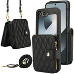 Premium Leather Crossbody Case with Card Holder & Wrist Strap for Samsung Galaxy Z Flip 6