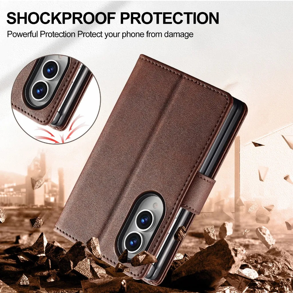 Hand-Stitched Leather Wallet Case with Kickstand for Samsung Galaxy Z Fold 8