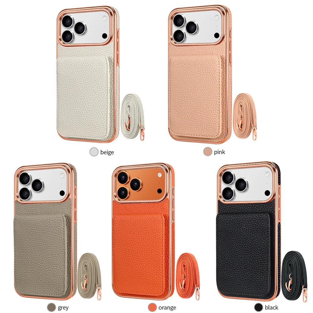 Leather Crossbody Wallet Case with Detachable Shoulder Strap for iPhone 18 Series