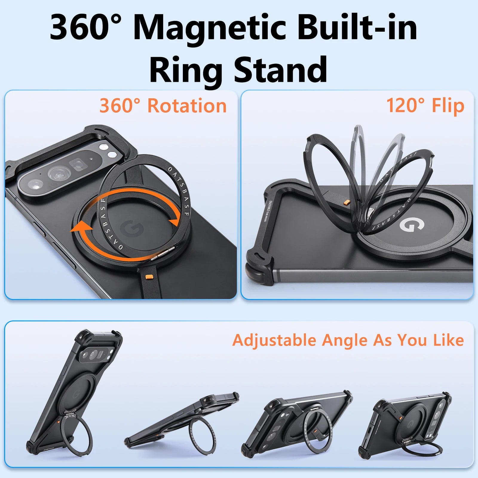 Shockproof Z-Shape Frameless  Aluminium Phone Case with Magnetic Ring for Google Pixel 9 Series