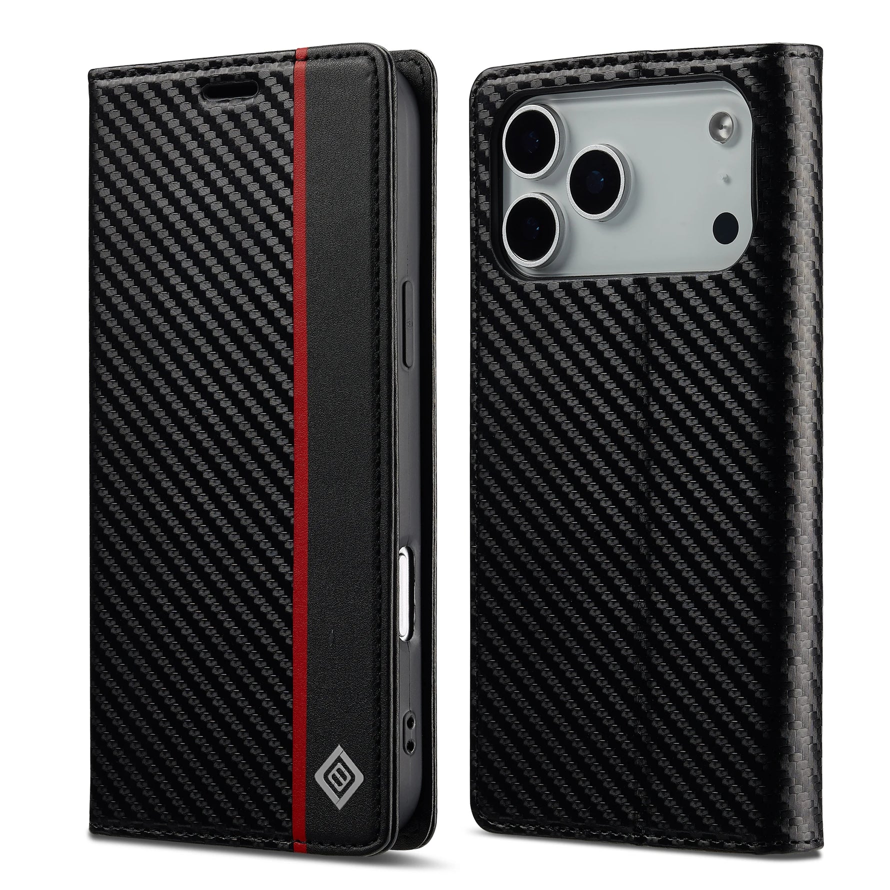 Carbon Fiber Pattern Leather Wallet Flip Case for iPhone 17 Series
