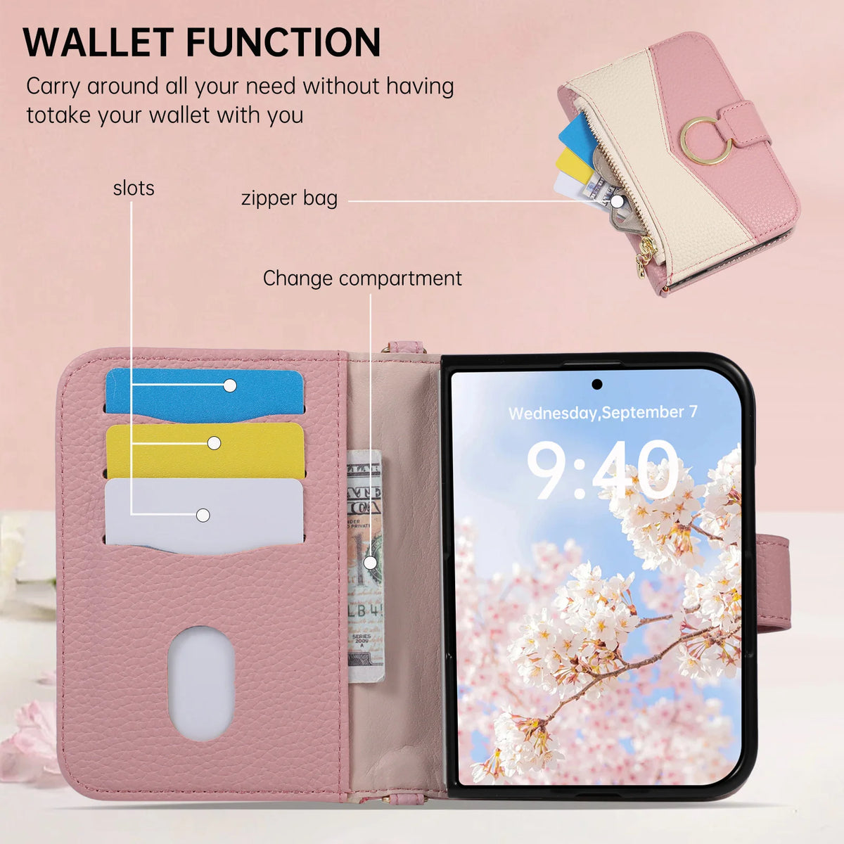 Quilted Leather Crossbody Wallet Case with Detachable Long Strap for iPhone Duo