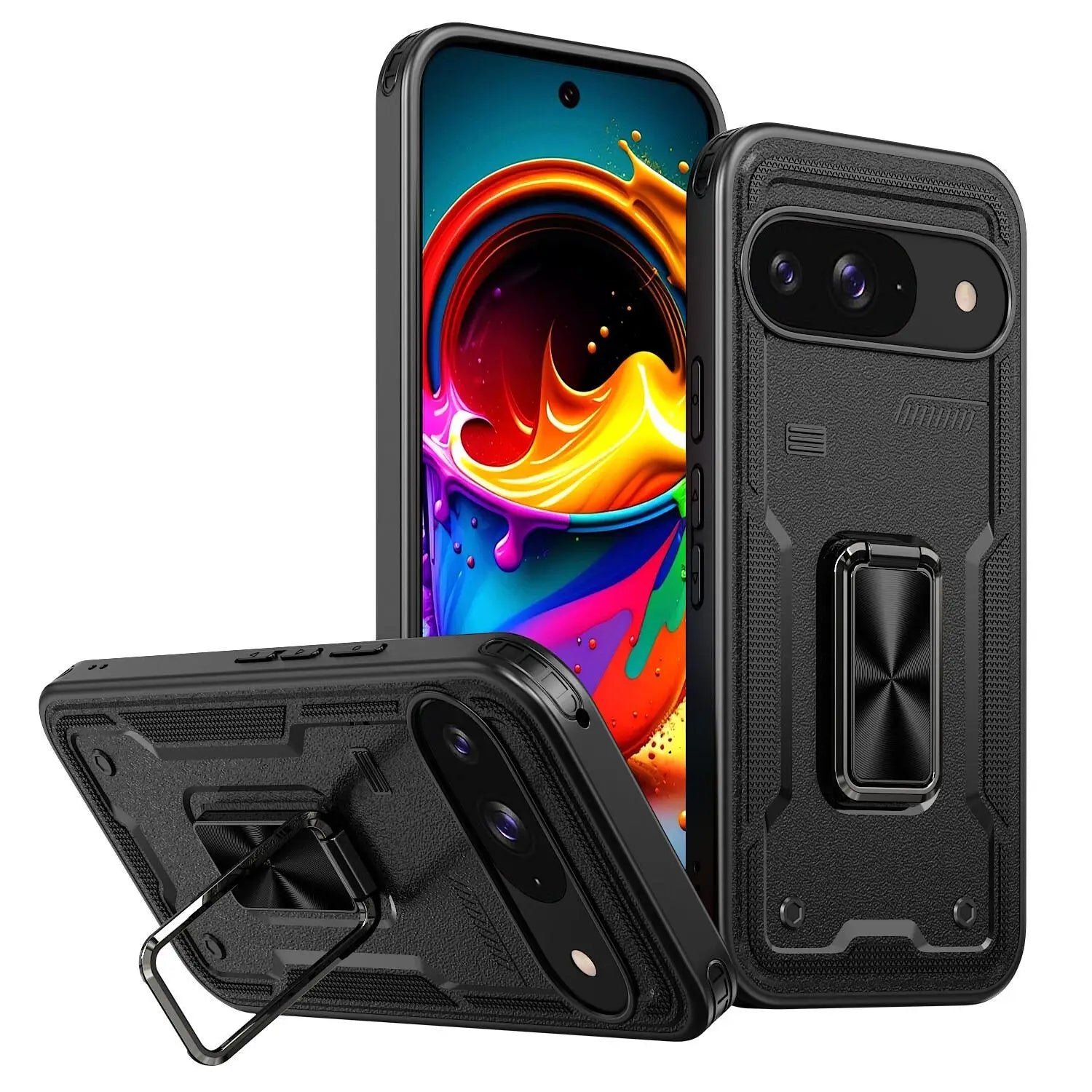 Shockproof Magnetic Case with Car Mount Ring Stand for Google Pixel 9 Series