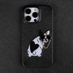 iPhone 16 Series Real Cowhide Leather Case with Embroidered Dog Design
