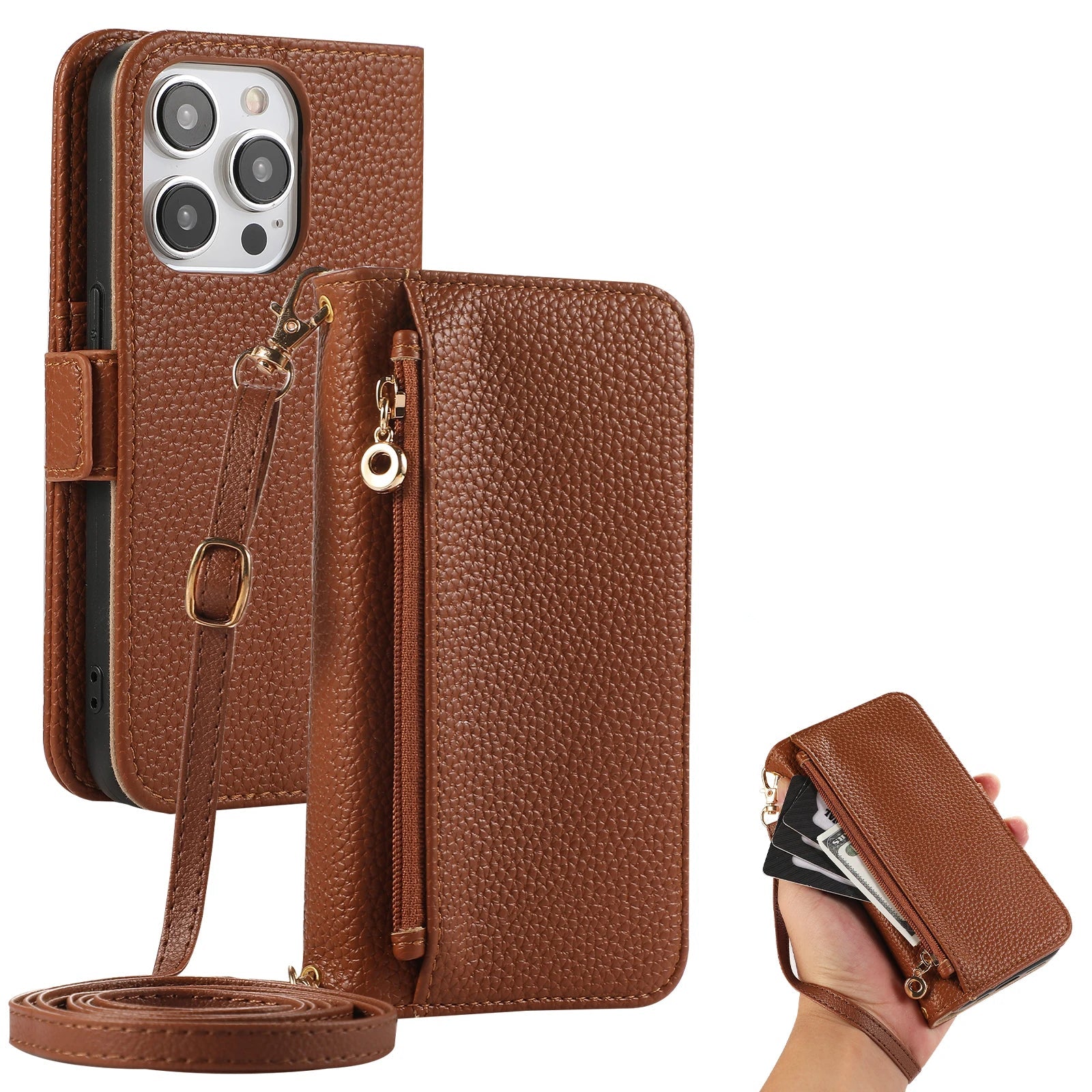 Crossbody Leather Wallet Phone Case with Card Holder for iPhone 16 Series