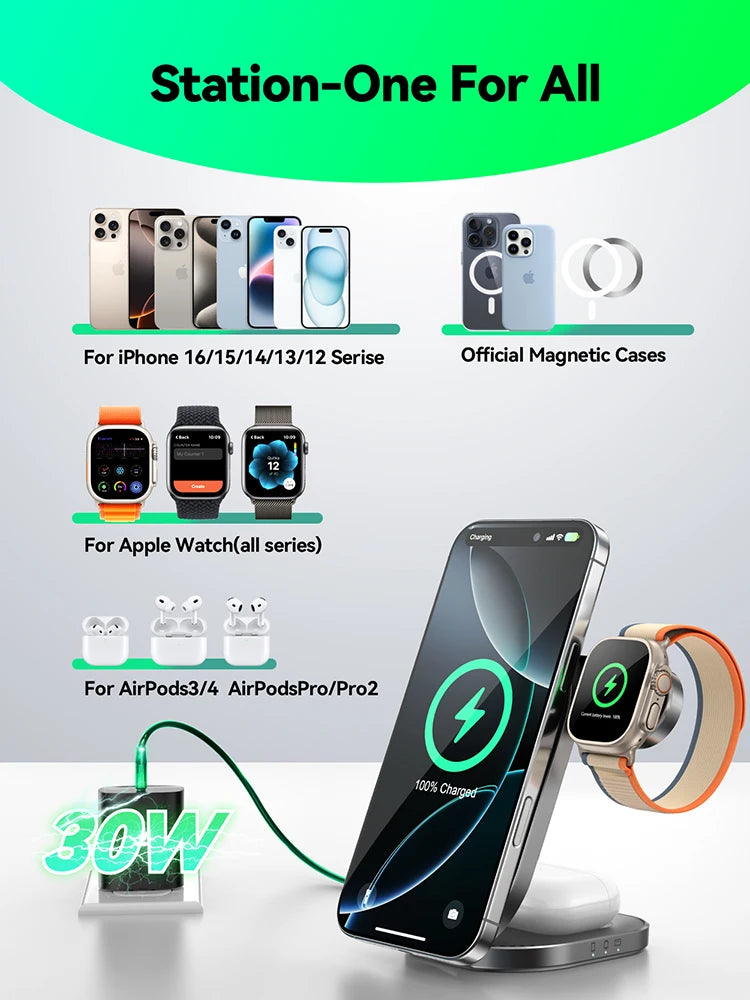 Joyroom Qi2 3-in-1 Foldable Wireless Charging Station