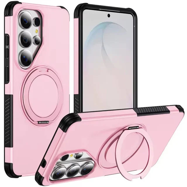 Shockproof Bumper Case with Rotating Magnetic Ring Stand for Samsung Galaxy S25 Ultra