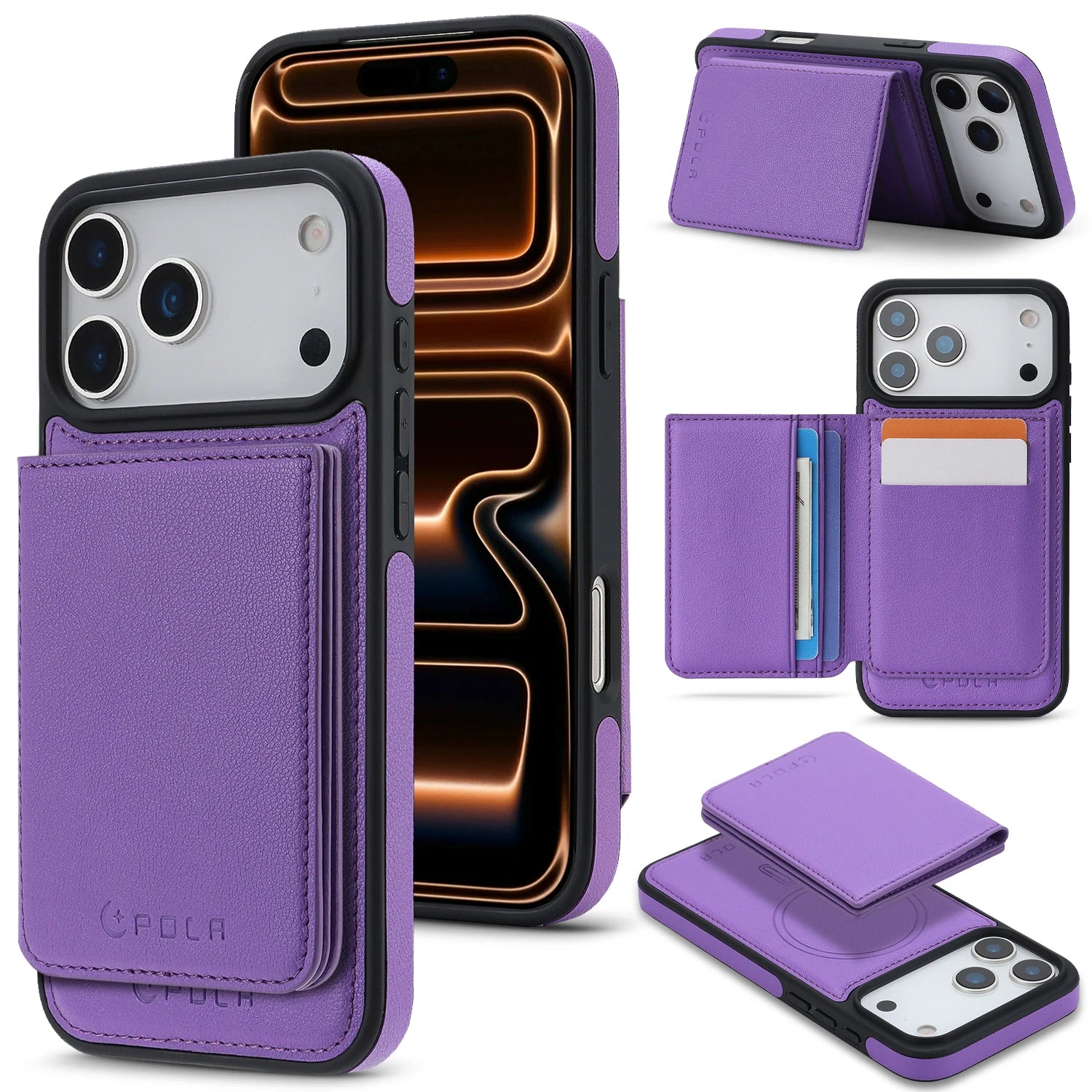 Luxury MagSafe Leather Case with Removable Multi Card Holder for iPhone 17 Series