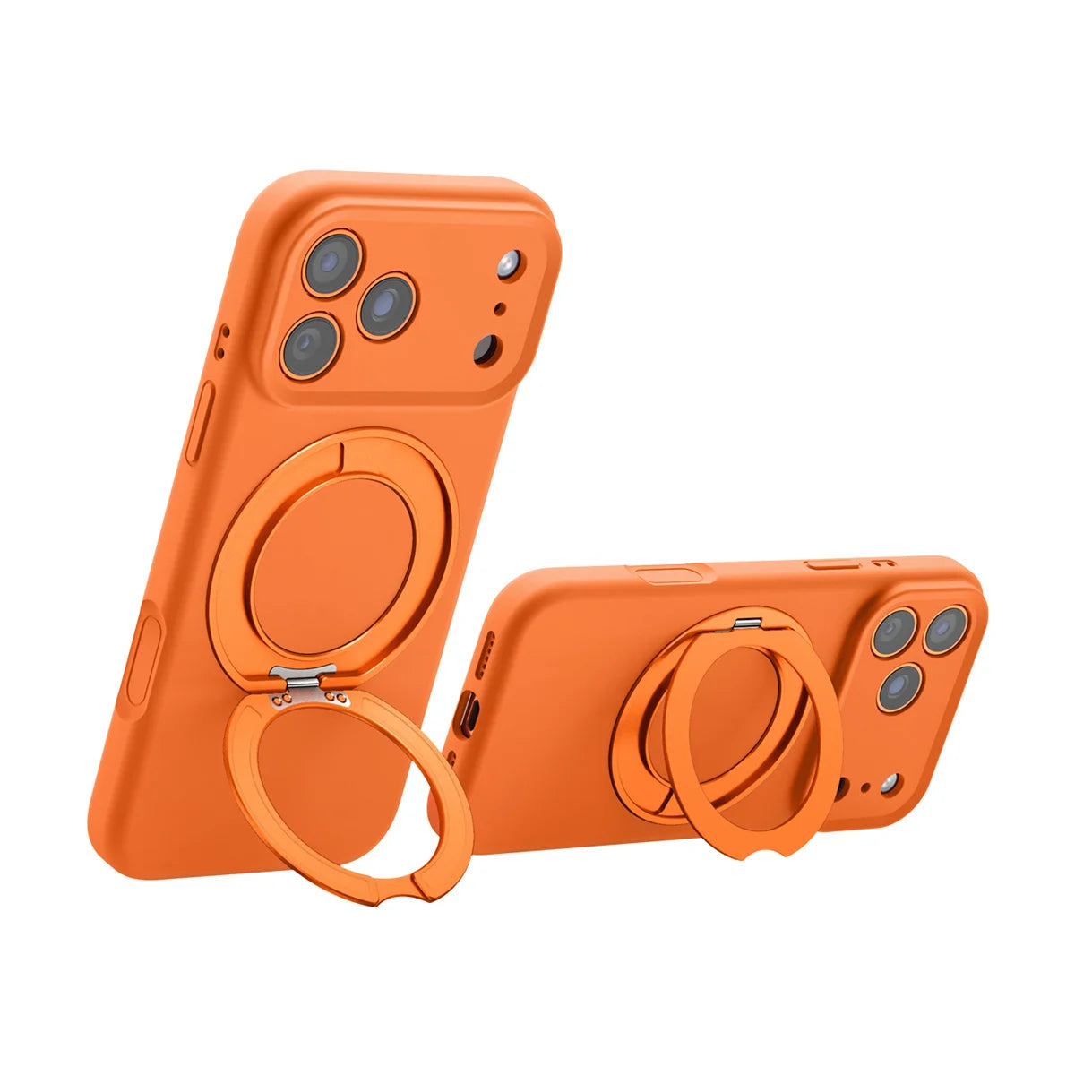 Liquid Silicone MagSafe Case with Rotating Ring Holder for iPhone 17 Series