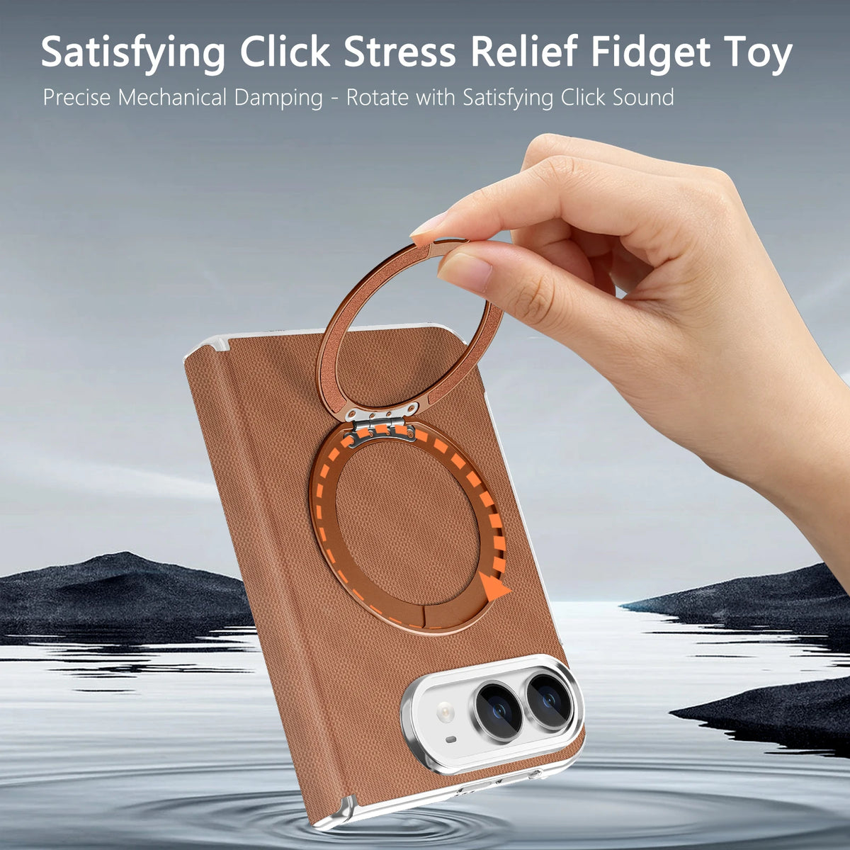 Textured Leather MagSafe Case with 360° Rotating Ring Stand for iPhone Duo