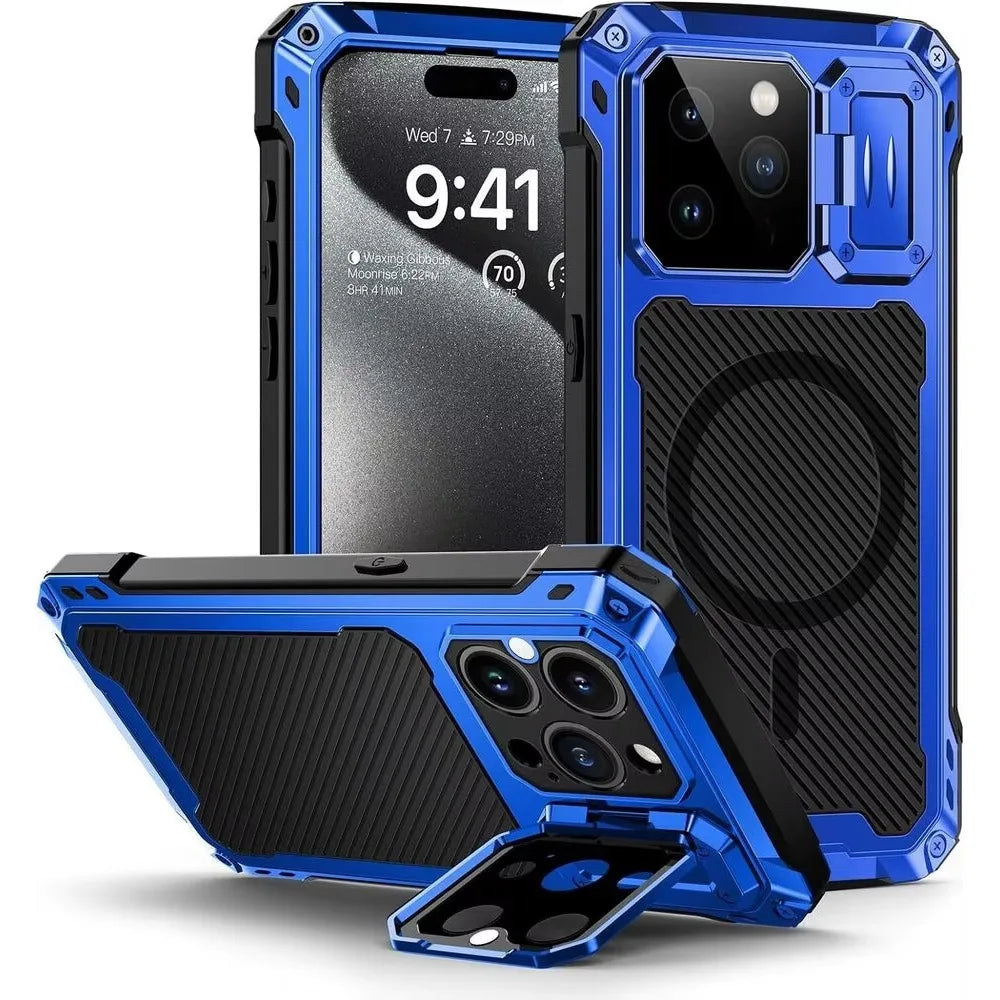 Heavy-Duty Metal Case and Glass Camera Lens Cover for iPhone 16 Series