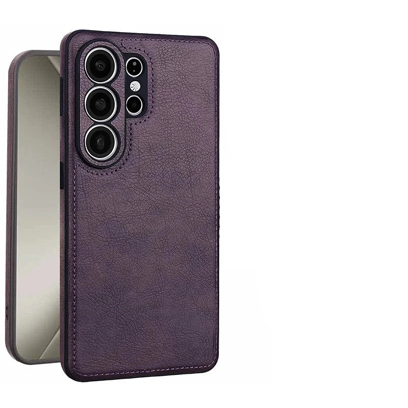 Shockproof Leather-Textured Bumper Case with Raised Camera Ring Protection for Samsung Galaxy S26 Series