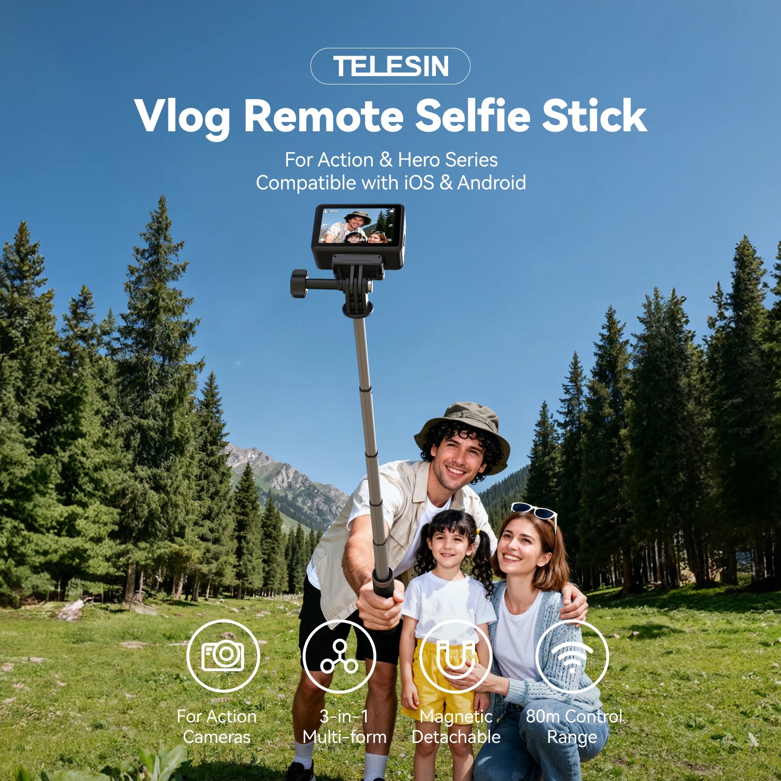 TELESIN Wireless Bluetooth Selfie Stick Tripod